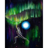 Warrior Yoga Goddess in Aurora Borealis Original Painting