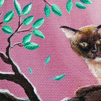 Chocolate Burmese Cat in Dancing Leaves Original Painting - Laura Milnor Iverson Official Site