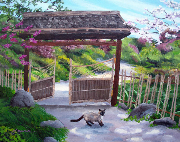 Siamese Cat At Hakone Side Gate Original Painting Laura Milnor Iverson - SOLD - Prints Available