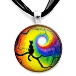 Black Cat Silhouette in Rainbow Swirl Handmade Pendant - Laura Milnor Iverson Official Site
