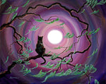 The Wind in My Fur Original Painting Black Cat in Moonlight