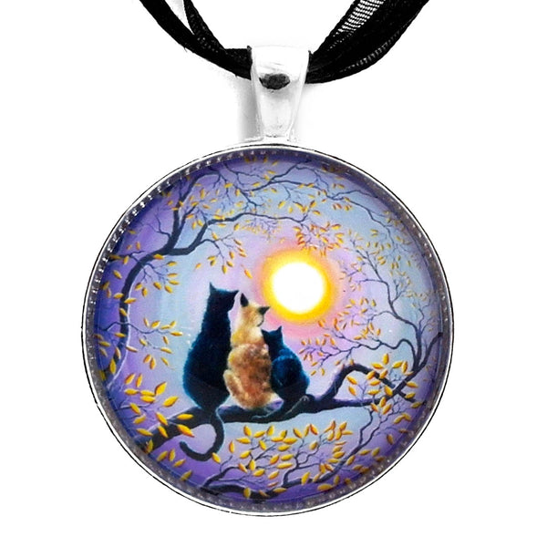 Family Moon Gazing Night Handmade Pendant on Ribbon Necklace - Laura Milnor Iverson Official Site