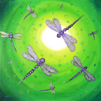 Shimmering Purple Dragonflies in Green Moonlight Original Painting