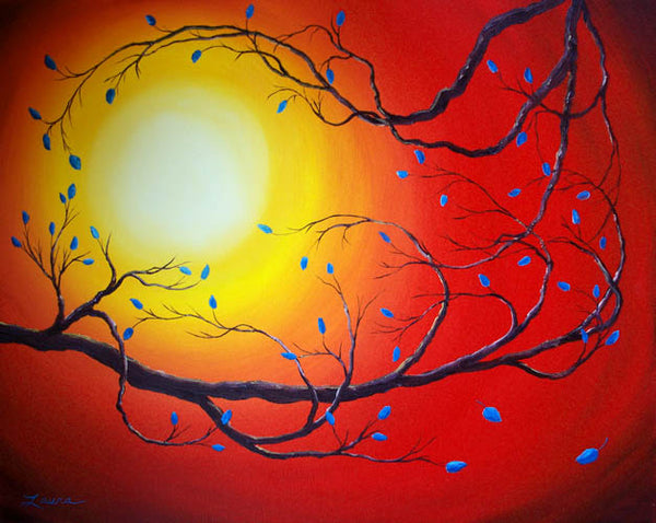 Entwining Branches of Turquoise Leaves Original Painting - SOLD - Prints Available